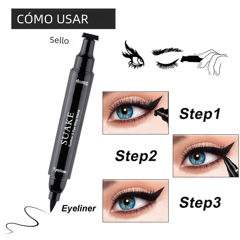 Dual-Head Waterproof Eyeliner Pen - Quick-Drying Black