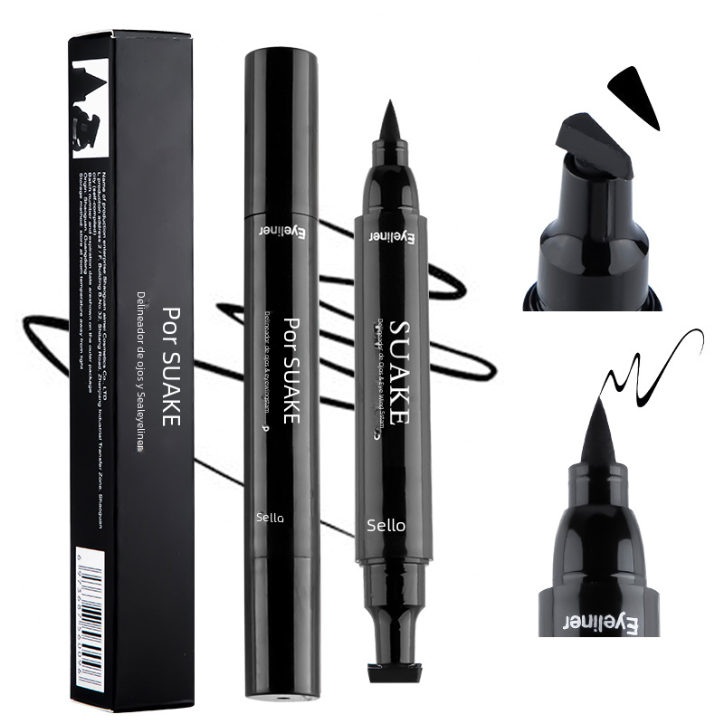 Dual-Head Waterproof Eyeliner Pen - Quick-Drying Black